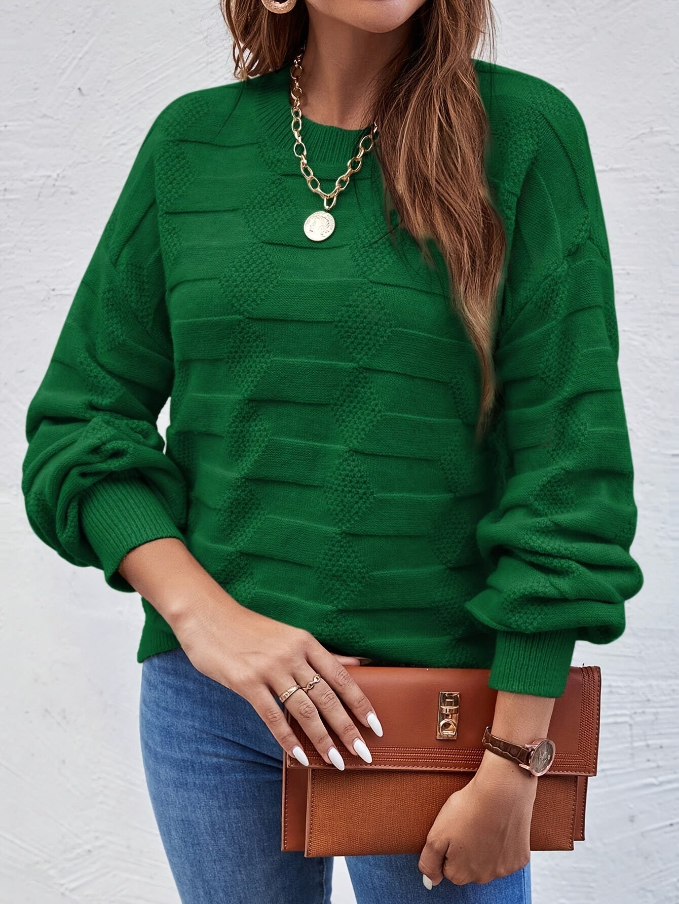 Annastina | Round Neck Textured Long Sleeve Sweater