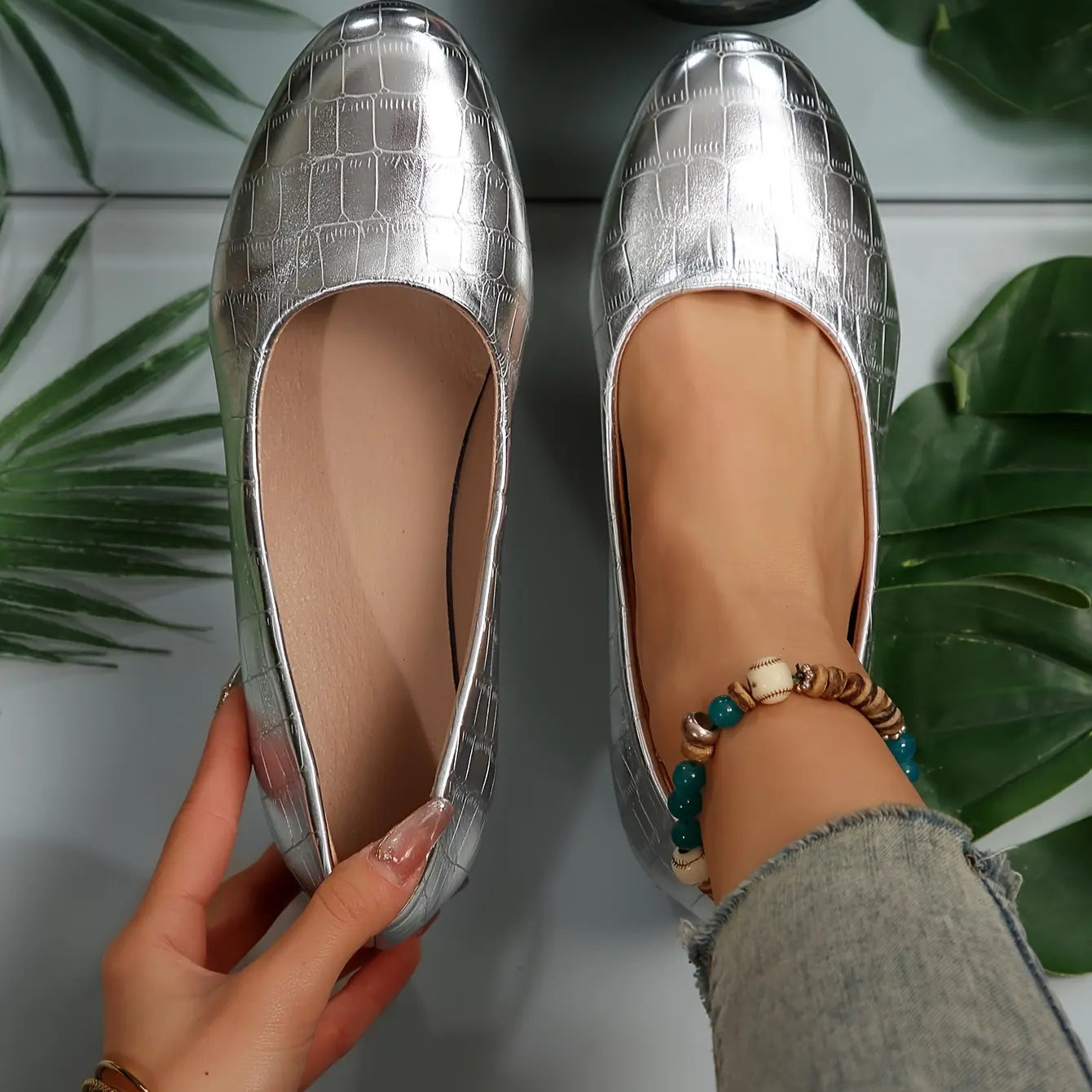 Rebekah - Wedge Heel Croc Pattern Court Shoes