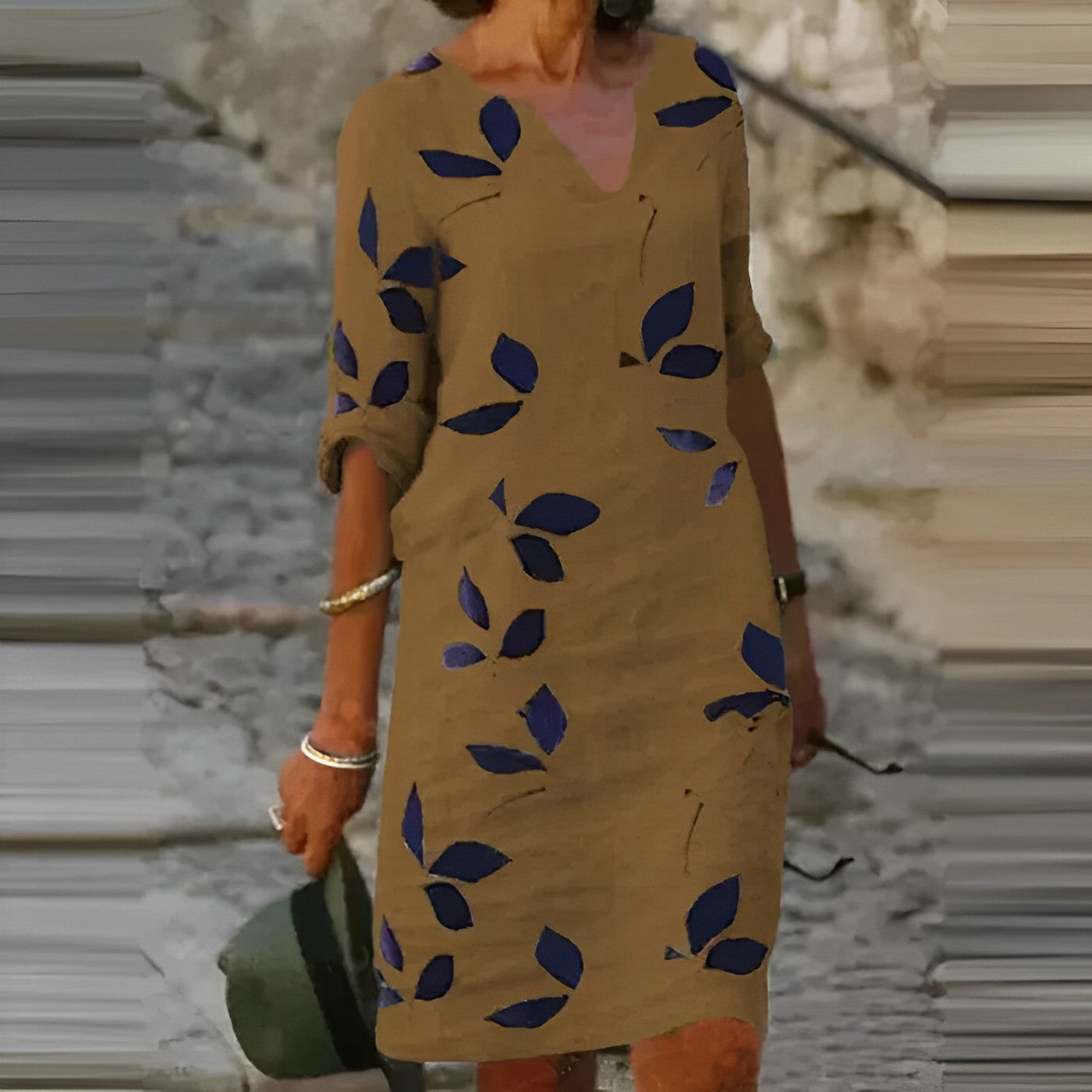Zadie | Leaf Print V-Neck Midi Dress