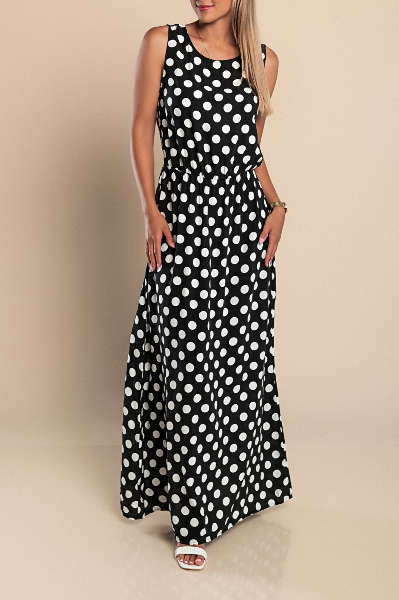 Lyna | Sleeveless Polka Dot Summer Maxi Dress