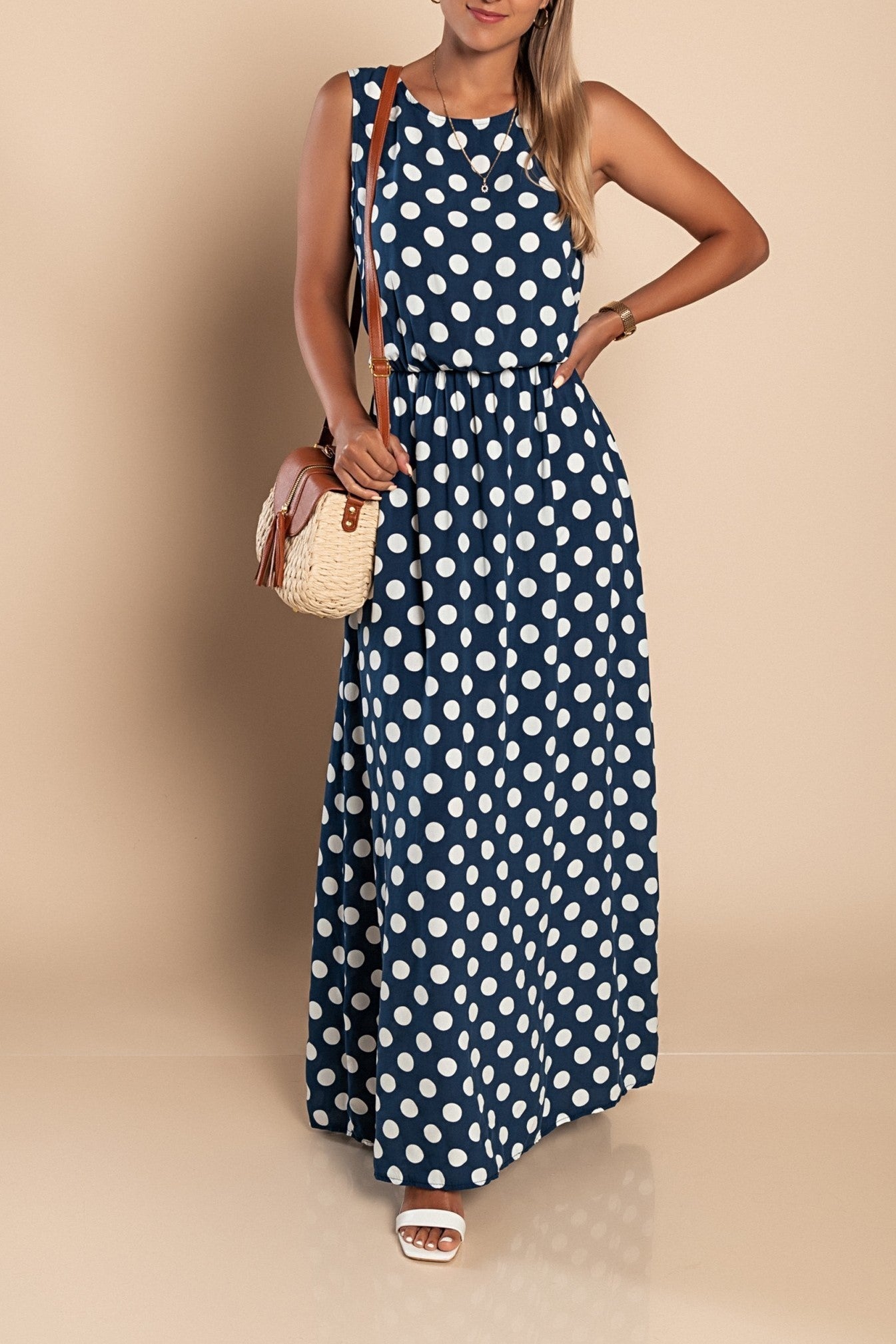 Lyna | Sleeveless Polka Dot Summer Maxi Dress
