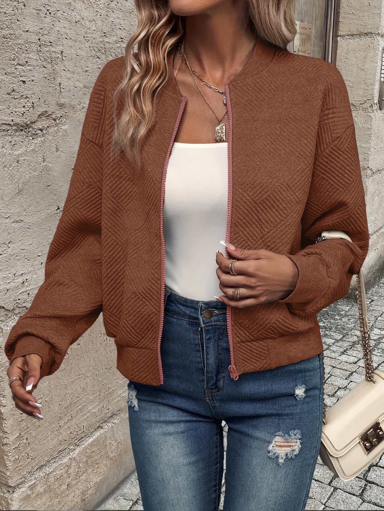 Jemma | Long Sleeve Textured Zip Jacket
