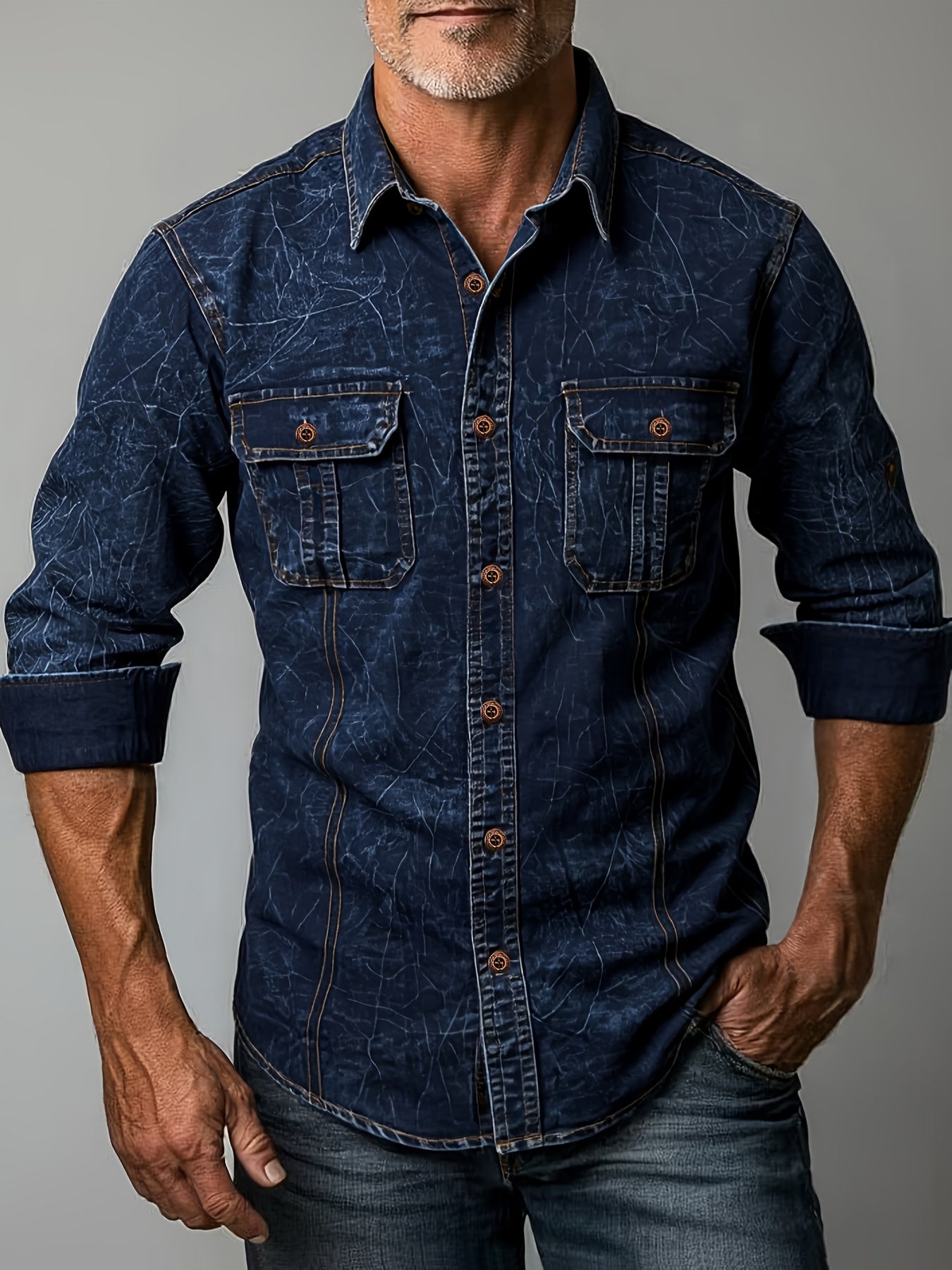 Dolvin | Denim Style Button Front Pocket Shirt