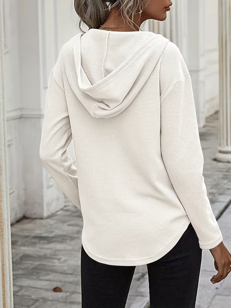 Heydi | Sweatshirt with V-Neck Hood Curved Hem