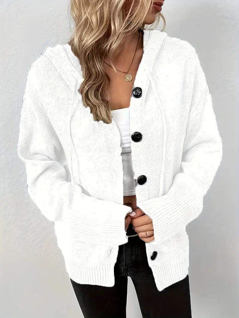 Suthida | Hooded Button Front Knitted Cardigan Sweater