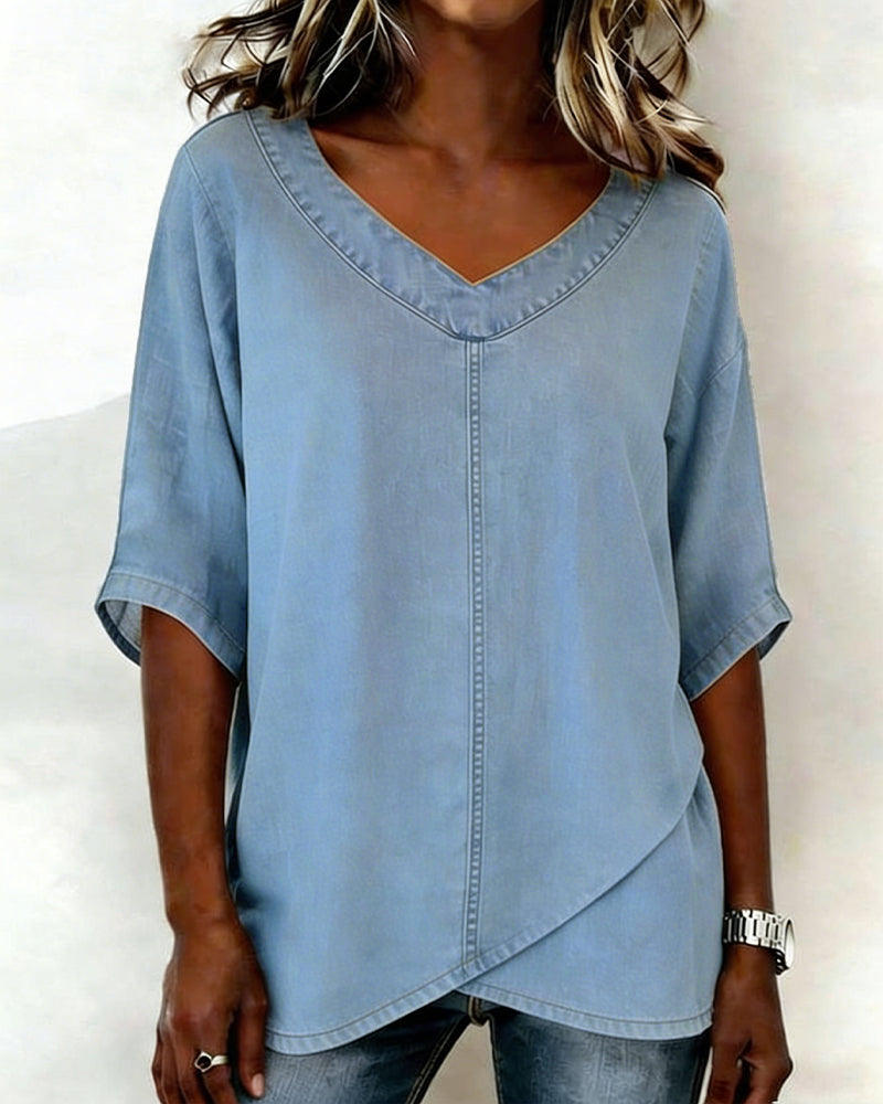 Laritza | V Neck Denim Style Overlap Top