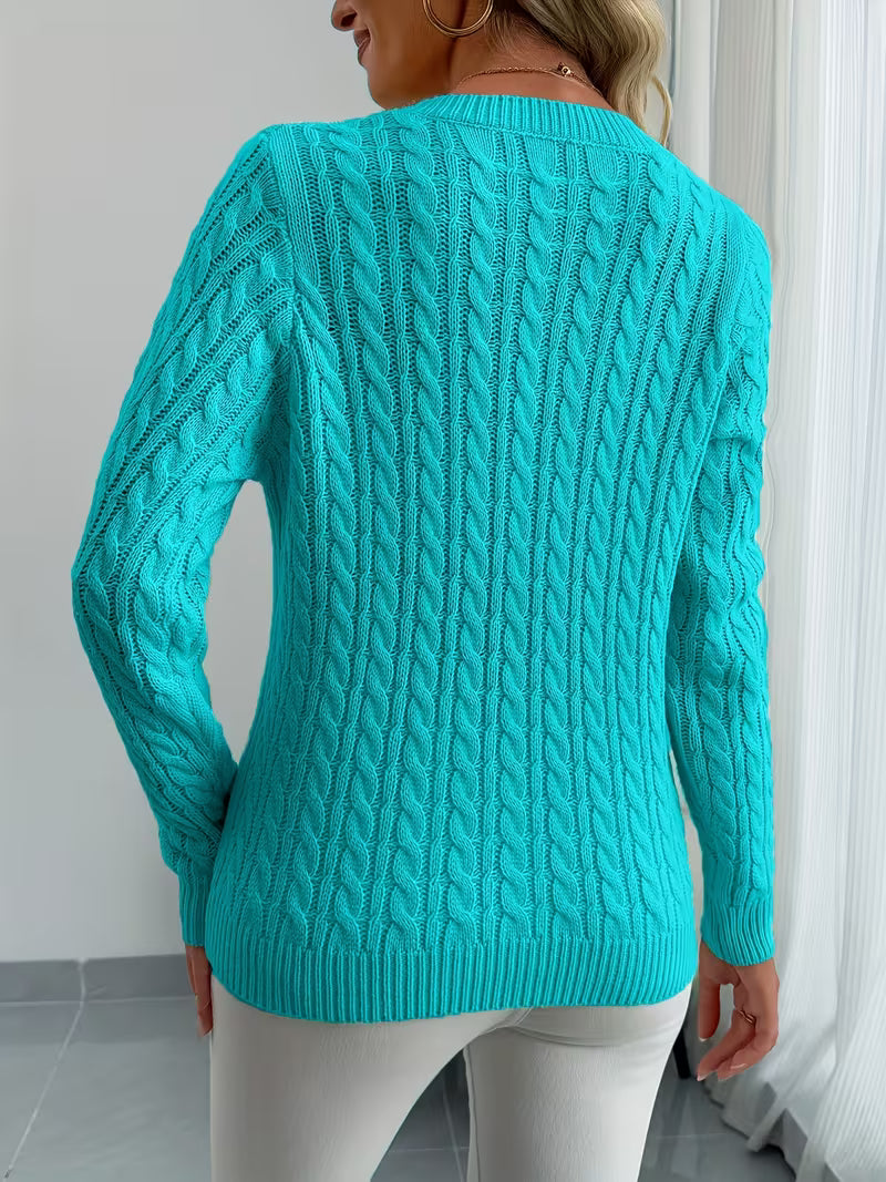 Lenea | Cable Knit V-Neck Long Sleeve Sweater