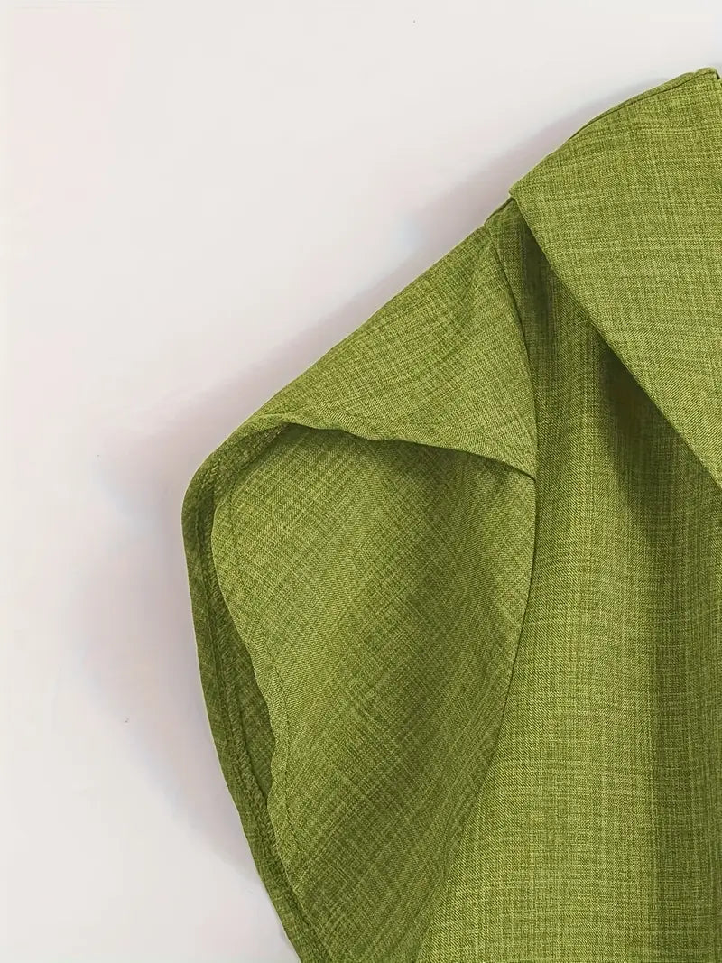 Milany | Linen Asymmetric Button Short Sleeve Blouse