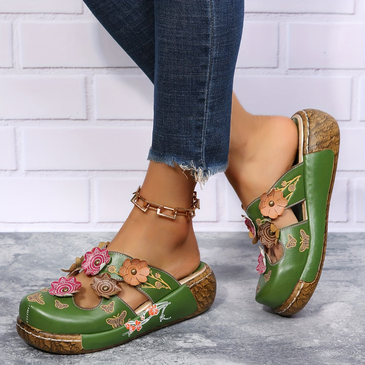 Oprah | Floral Appliqué Closed Toe Slip On Clogs