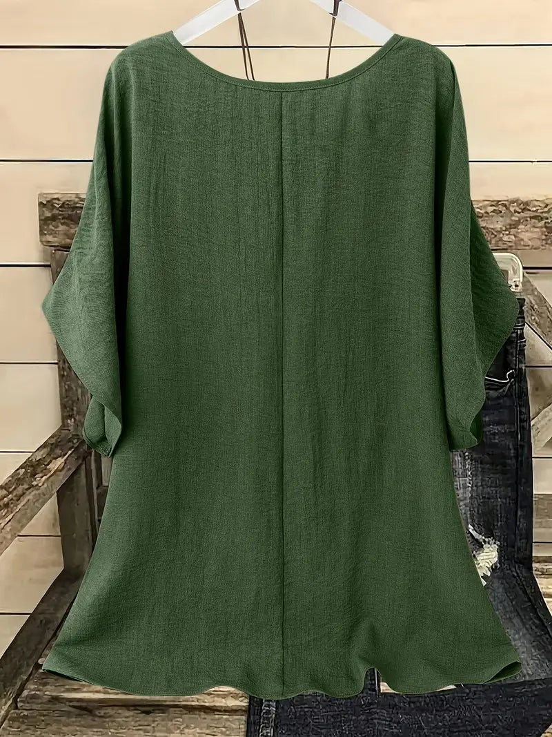 Dilek | Loose Round Neck Short Sleeve Blouse