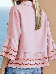 Solenn | Long Sleeve Lace Trim Button Blouse
