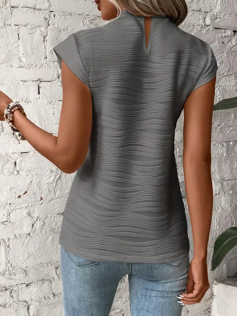 Carolyn - Textured Mock Neck Cap Sleeve Top
