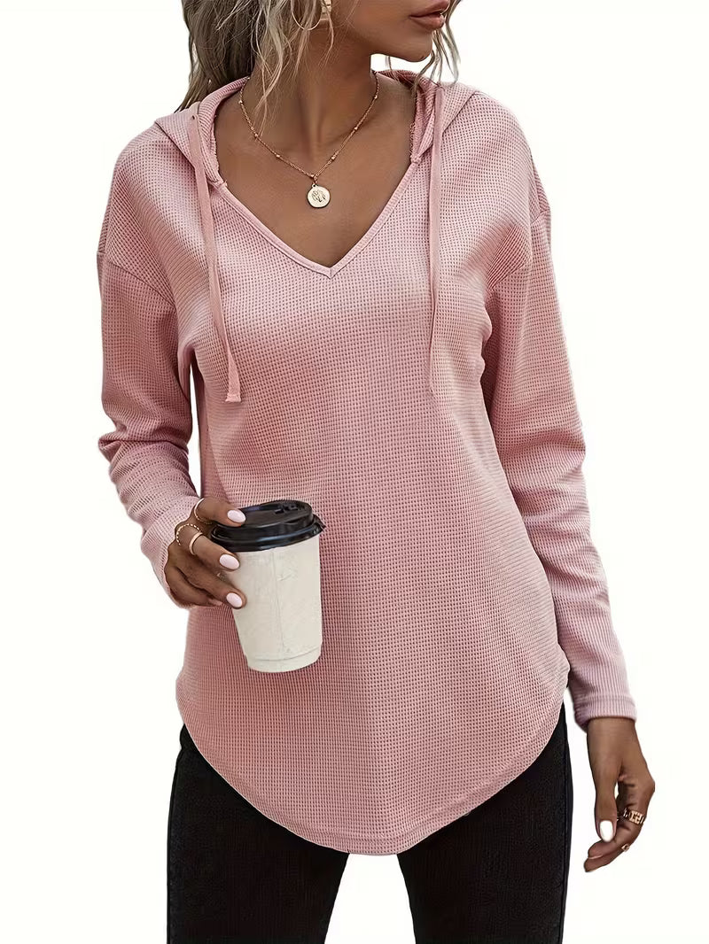Heydi | Sweatshirt with V-Neck Hood Curved Hem