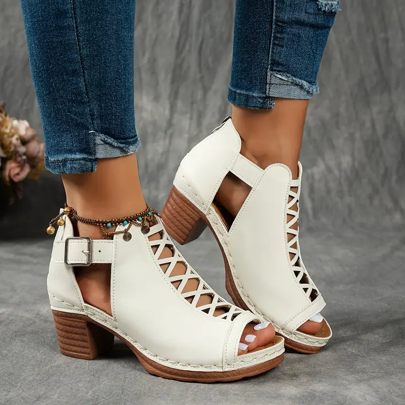 Alexia | Peep Toe Cut Out Block Heels