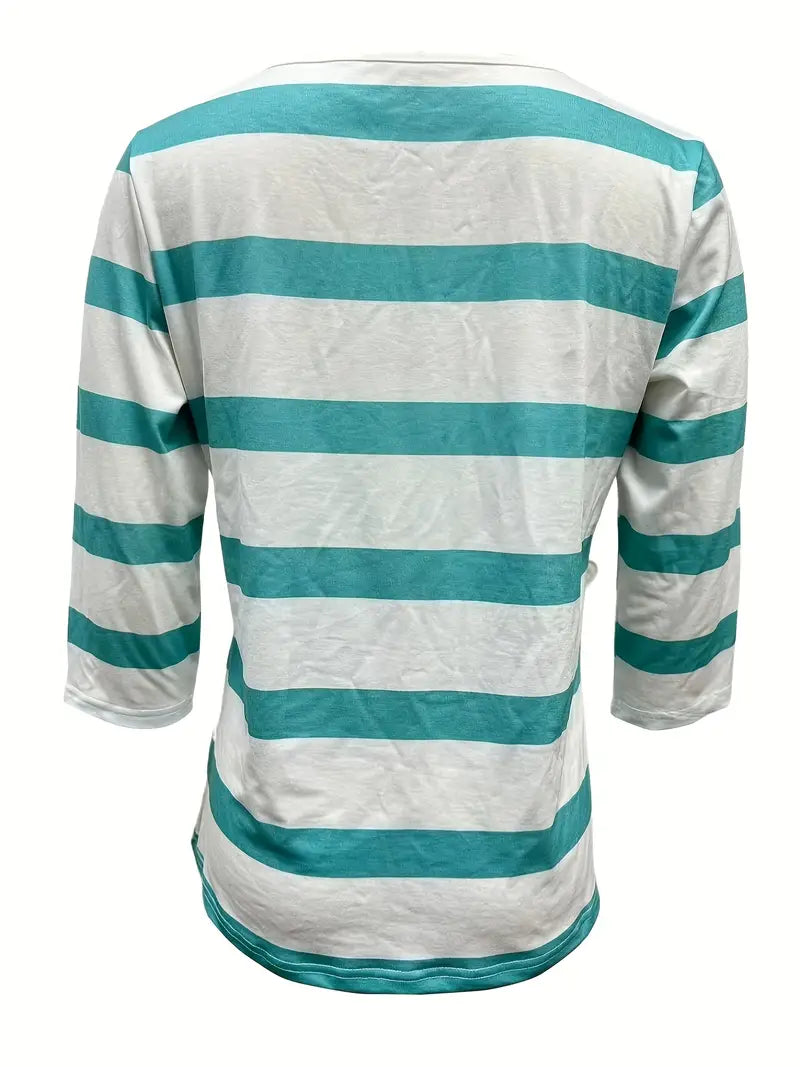 Dakota | Striped V-Neck Three-Quarter Sleeve Top