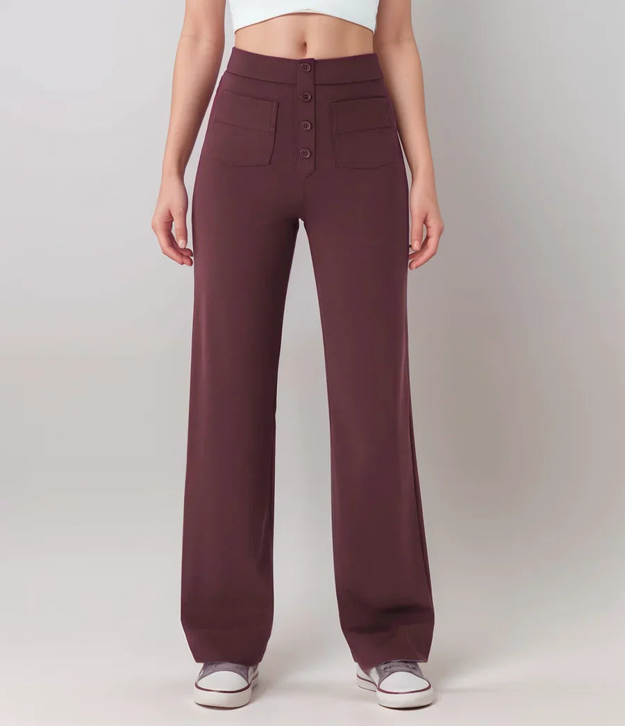 Elke | High Waist Wide Leg Button Trousers