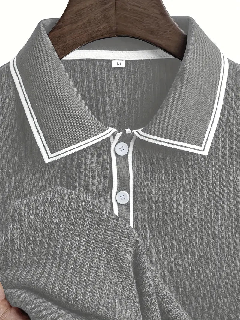Orestis - Ribbed Short Sleeve Contrast Polo Shirt