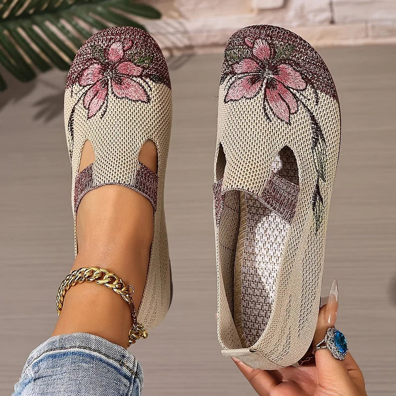 Martine | Embroidered Knit Walking Shoes