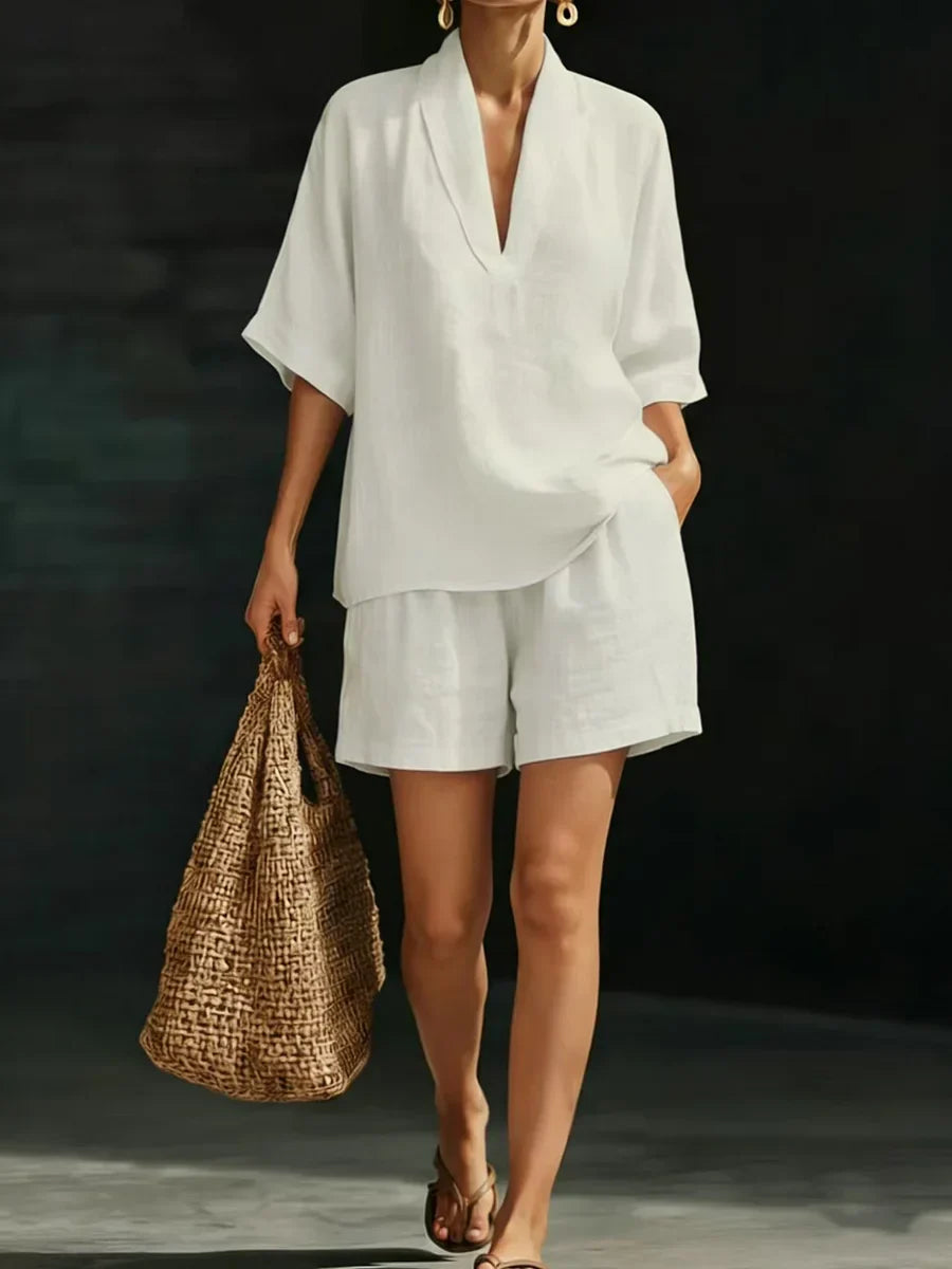 Silvani | Linen V-Neck Shorts Co-ord Set