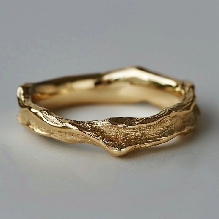 ForgeMuse | Textured Gold Tone Wave Ring