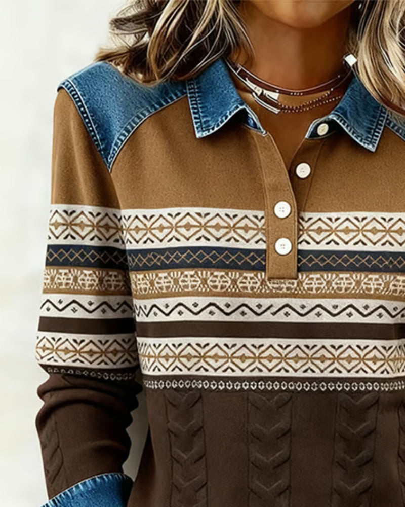 Jenny | Geometric Print Sweater with Collared Neckline