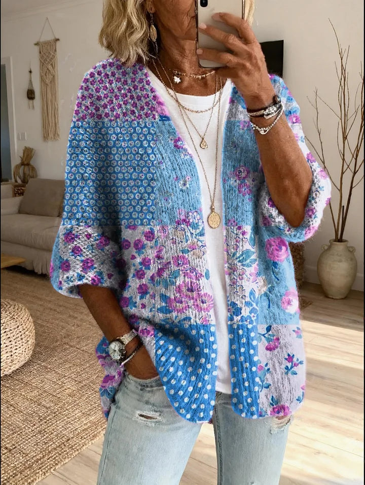 Stevena | Floral Patchwork Open Front Cardigan
