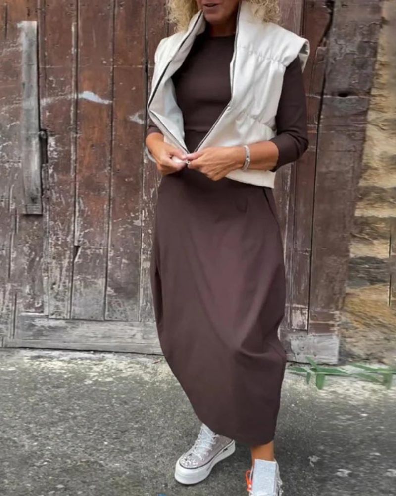 Magdana | Midi Dress Three Quarter Sleeve Plain