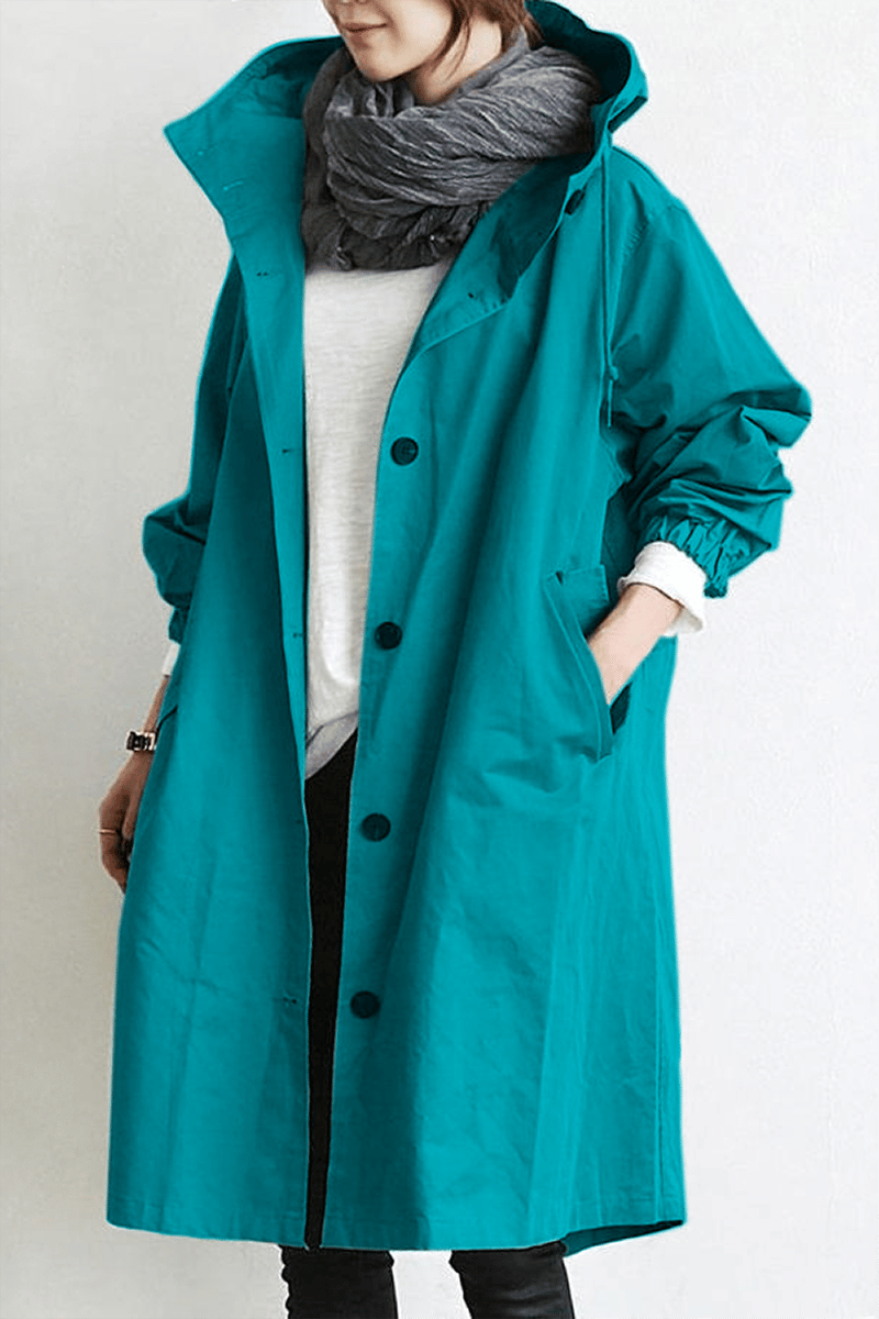 Shauna | Long Hooded Coat with Button Front