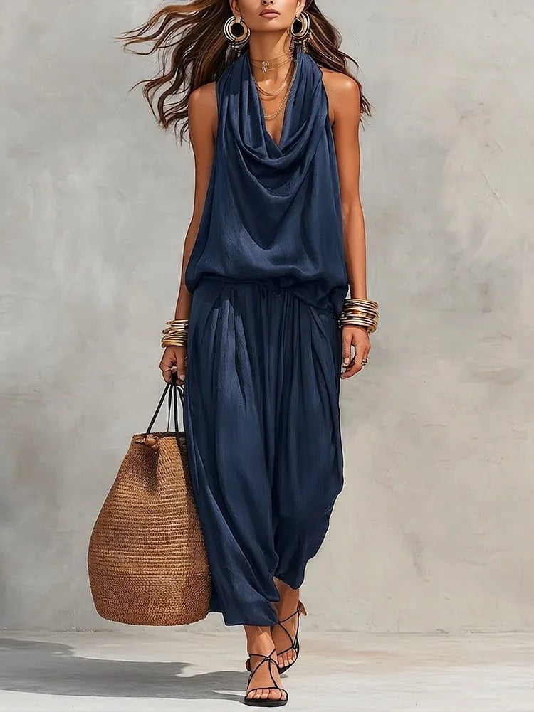Katerina | Sleeveless Draped Wide Leg Two Piece Set
