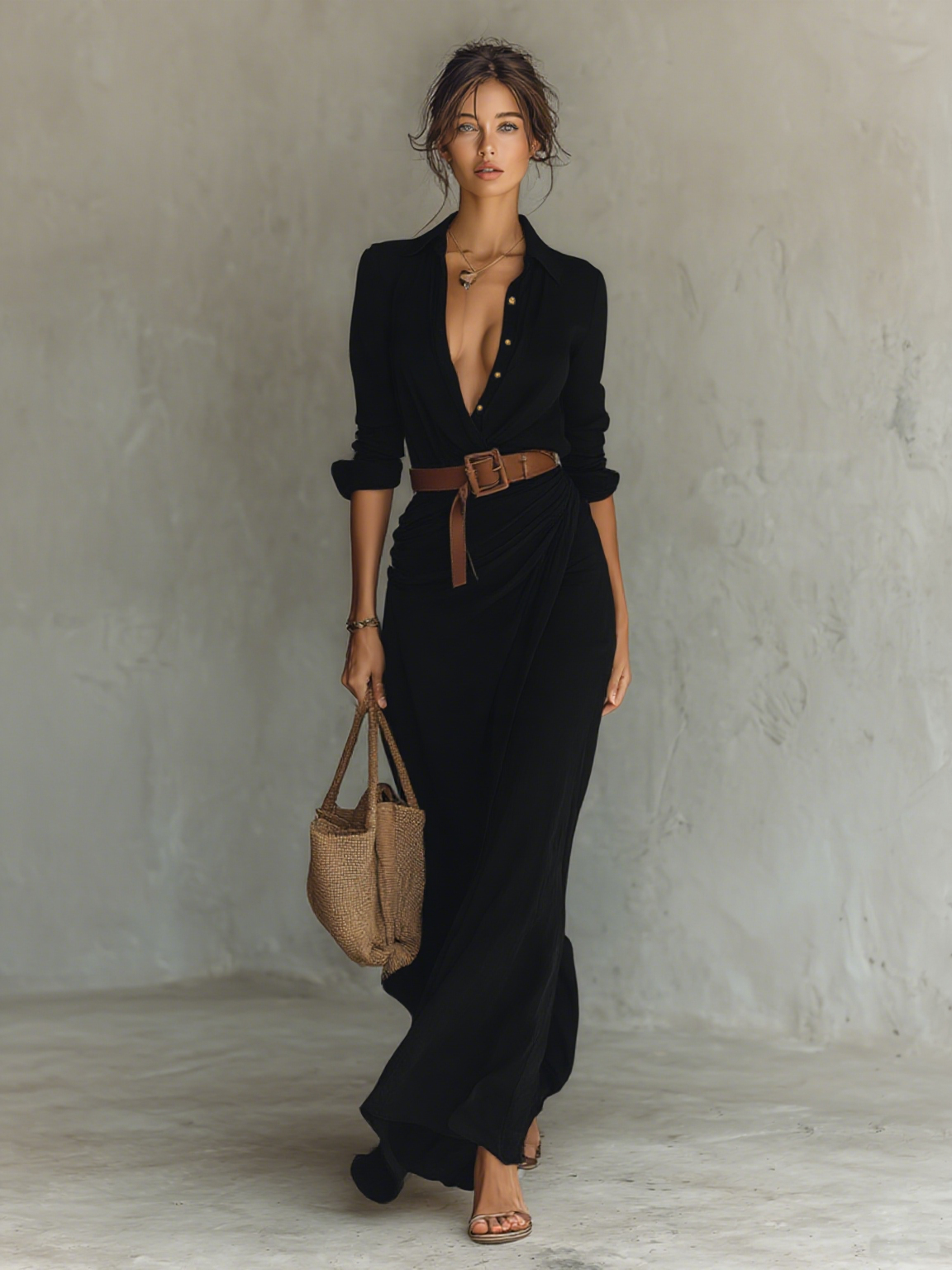 Moona | Long Sleeve Collared Maxi Dress
