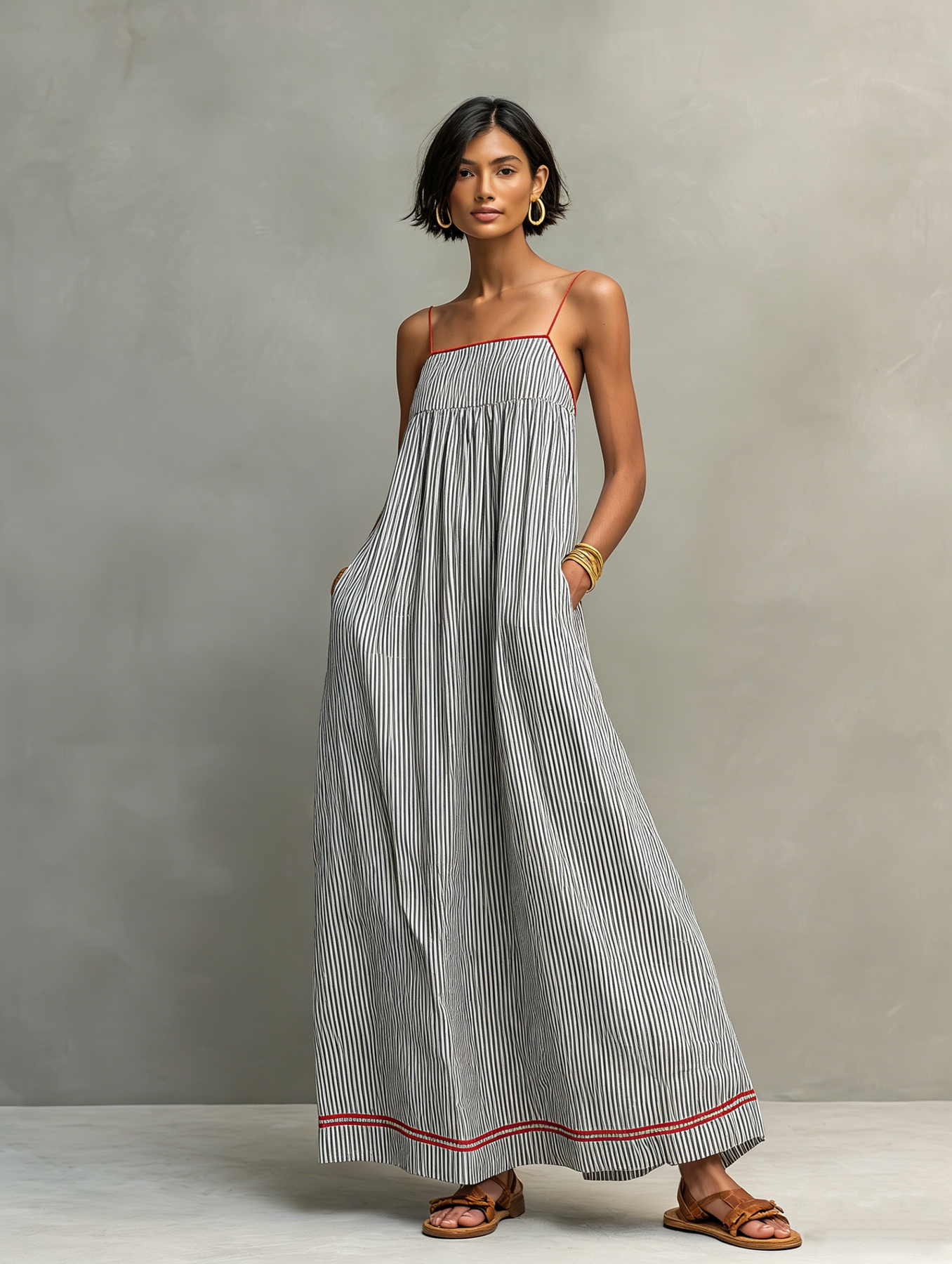 Aliyeva - Striped Spaghetti Strap Maxi Dress