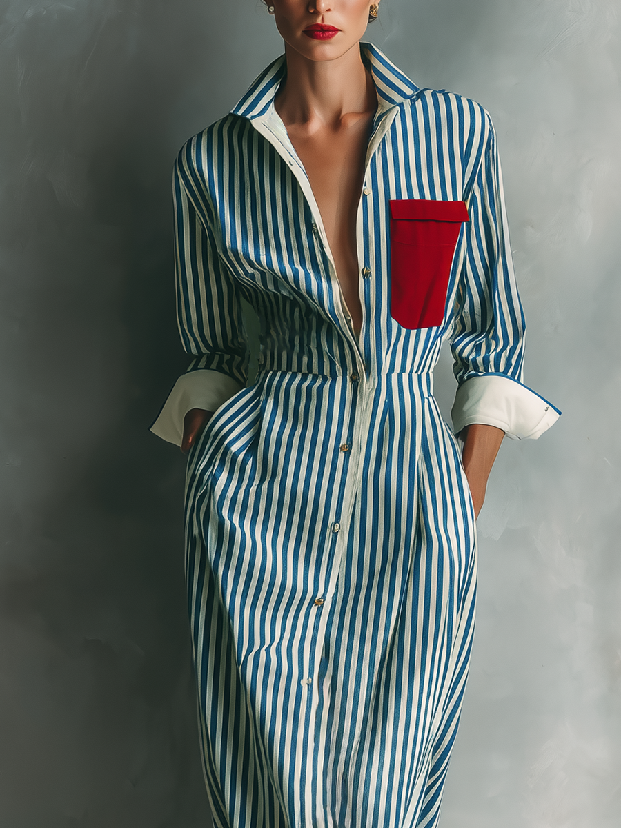 Makeda | Striped Long Sleeve Shirt Midi Dress