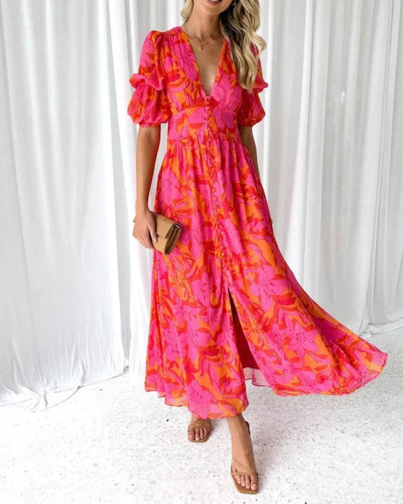 Derana | Maxi Dress Pink Orange Floral Print