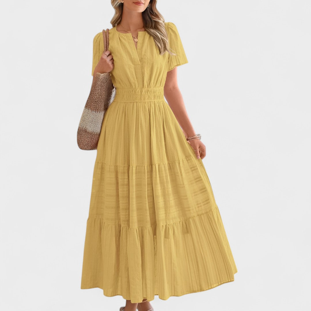 Maura | Black Short Sleeve Shirred Waist Maxi Dress