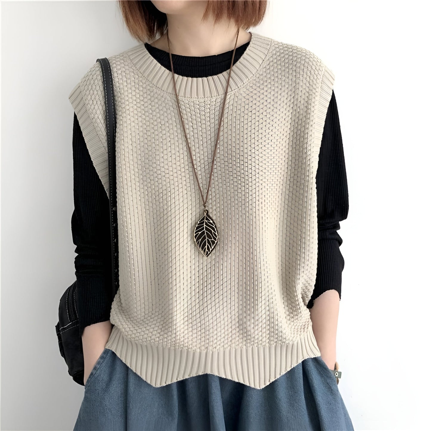 Ramona | Knitted Sleeveless Crew Neck Jumper Vest