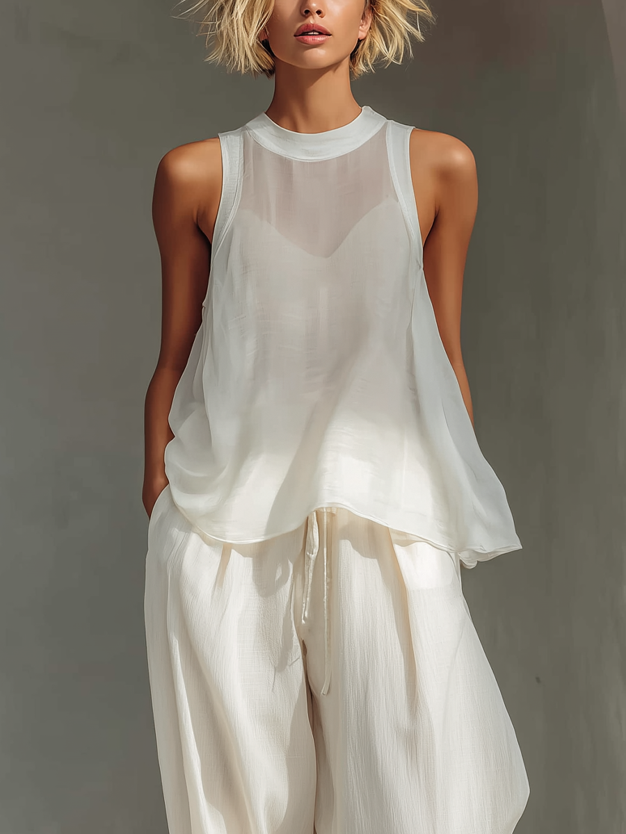 Olivian | Sleeveless Sheer Two-Piece Set