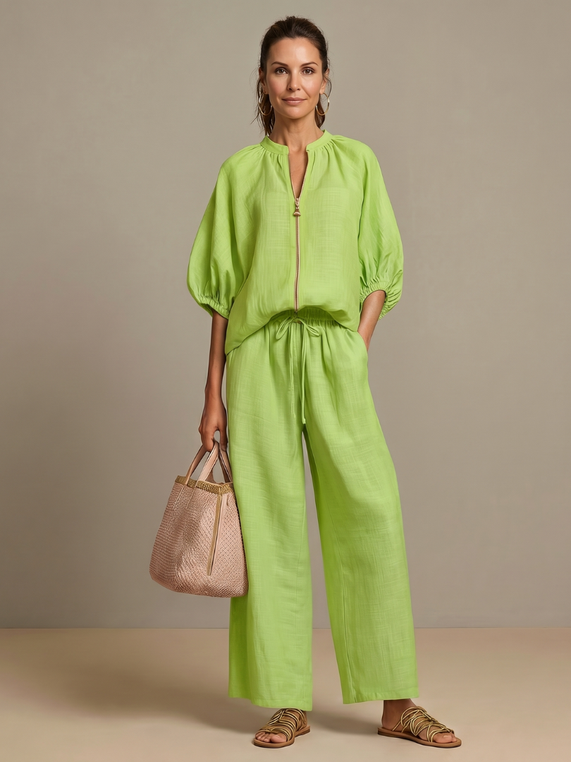 Sharina | Zip Front Wide Leg Trouser Set