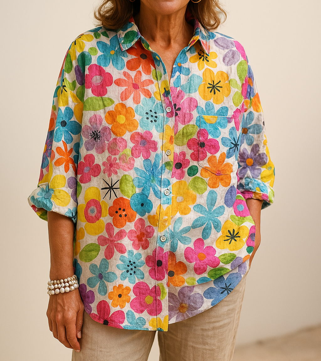 Petra | Floral Print Button Front Shirt Blouse