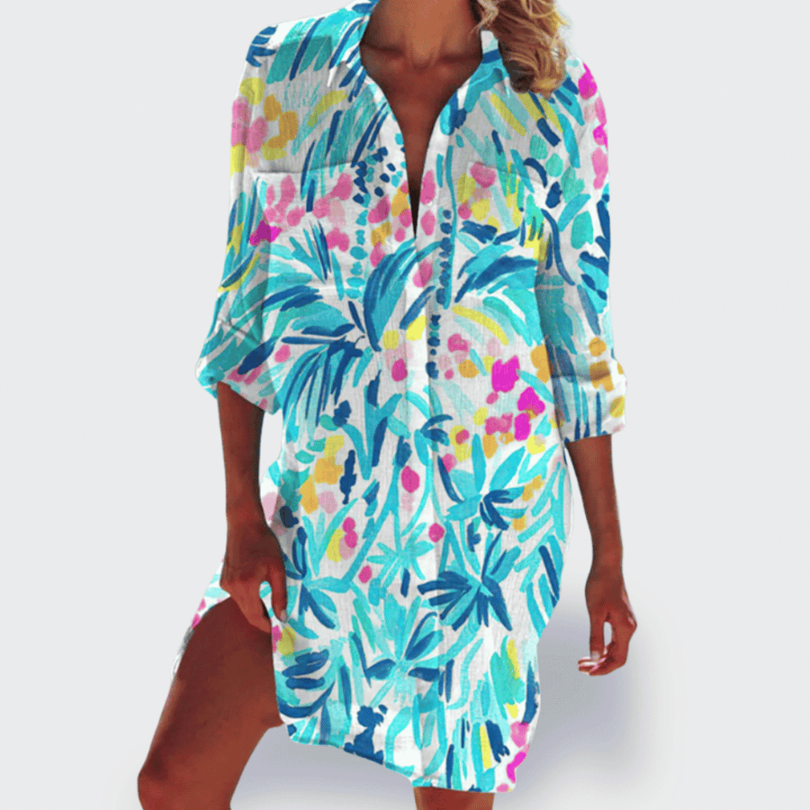 Lizonka | Beach Print Collared Shirt Dress