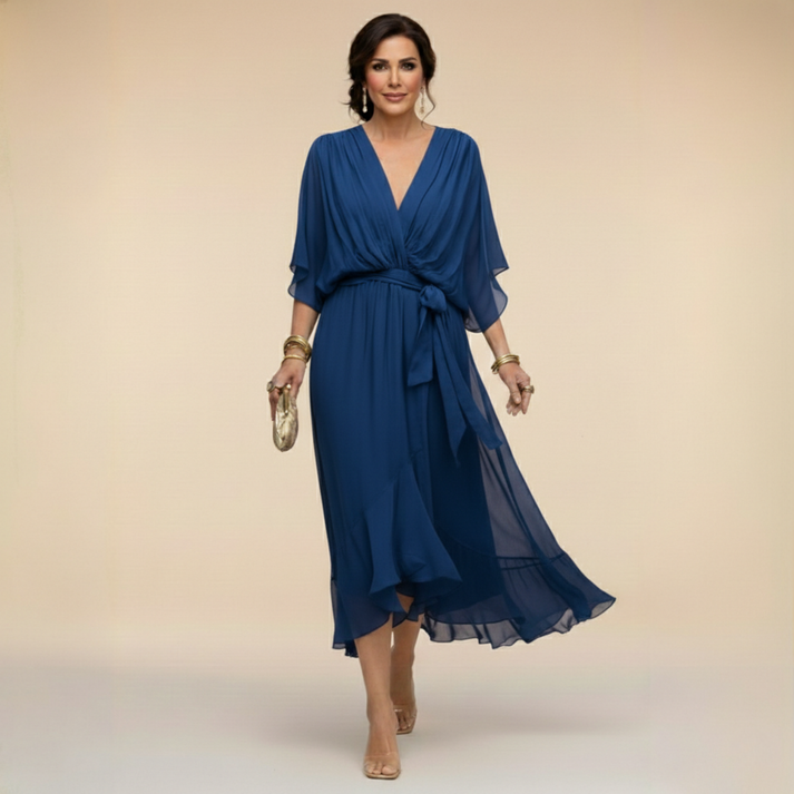 Harshani | Chiffon Wrap Midi Dress V Neck