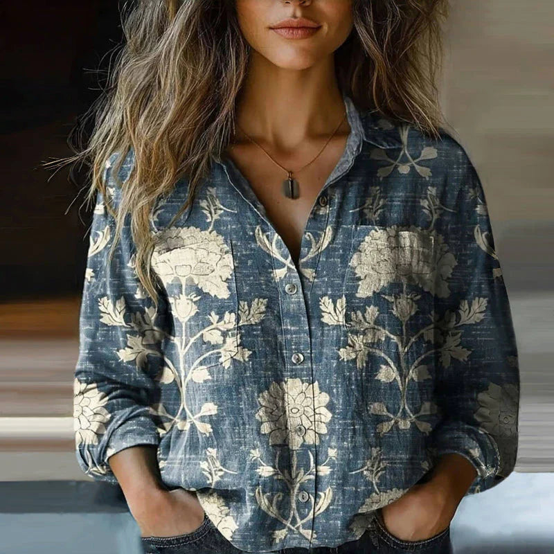 Morena | Red Printed Button Front Blouse