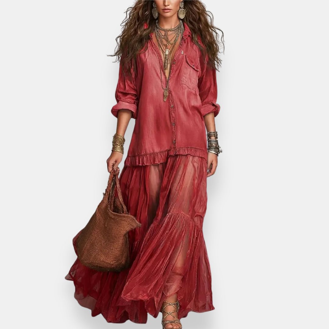 Zaynab | Maxi Dress With Ruffle Sheer Panels