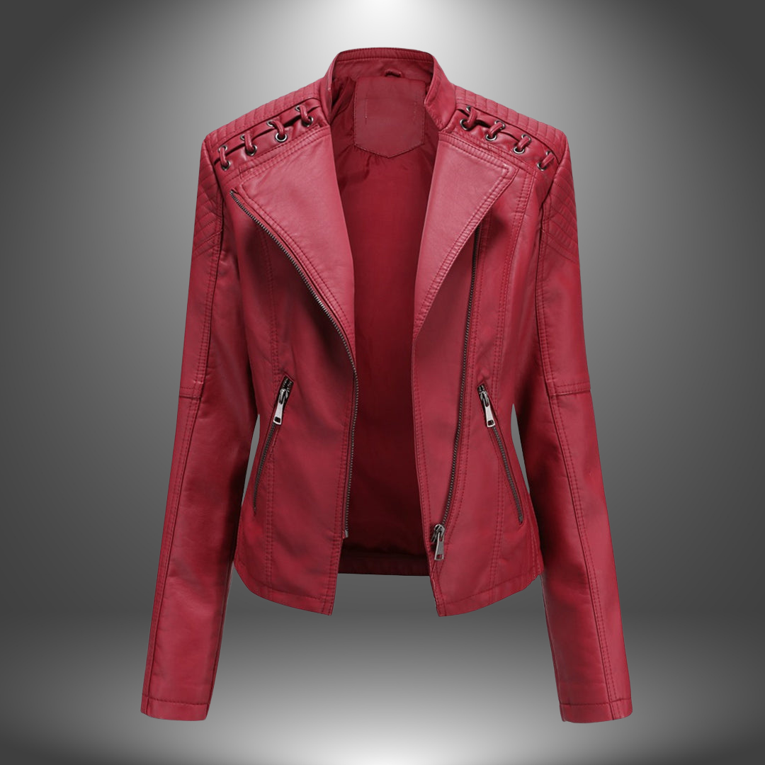 Lilia | Leather Style Biker Jacket With Zips