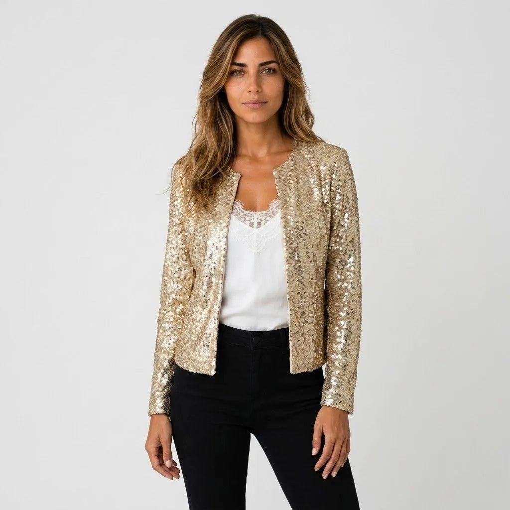 Amelia | Sequin Jacket with Open Front and Long Sleeves
