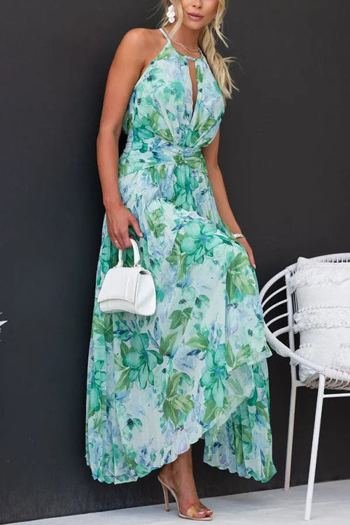 Monyca | Floral Pleated Halterneck Midi Dress