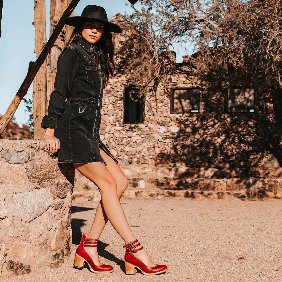 Steffie – Wooden Block Heel Strap Shoes