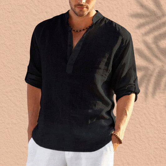 Abdeslam | Linen Henley Long Sleeve Shirt