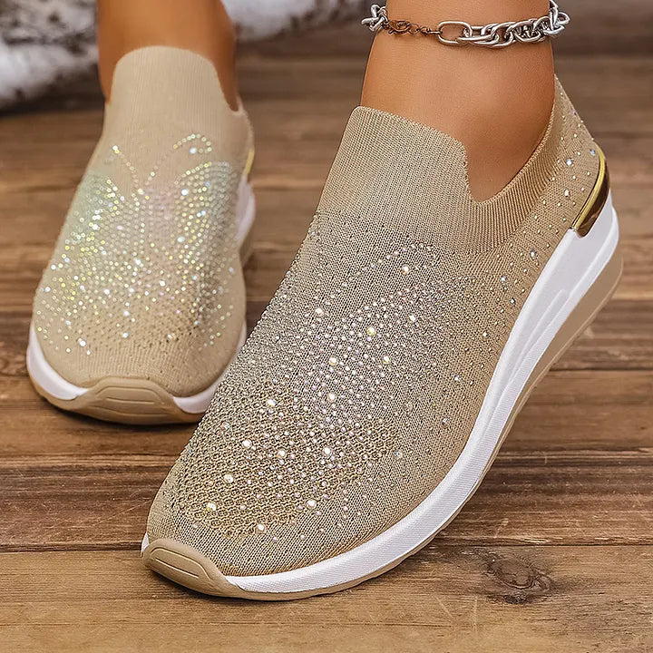 Josia | Trainers Slip On Rhinestone Wedge Sole