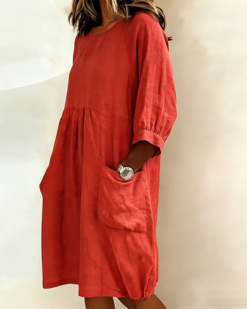 Maleesha | Linen Midi Dress with Pockets