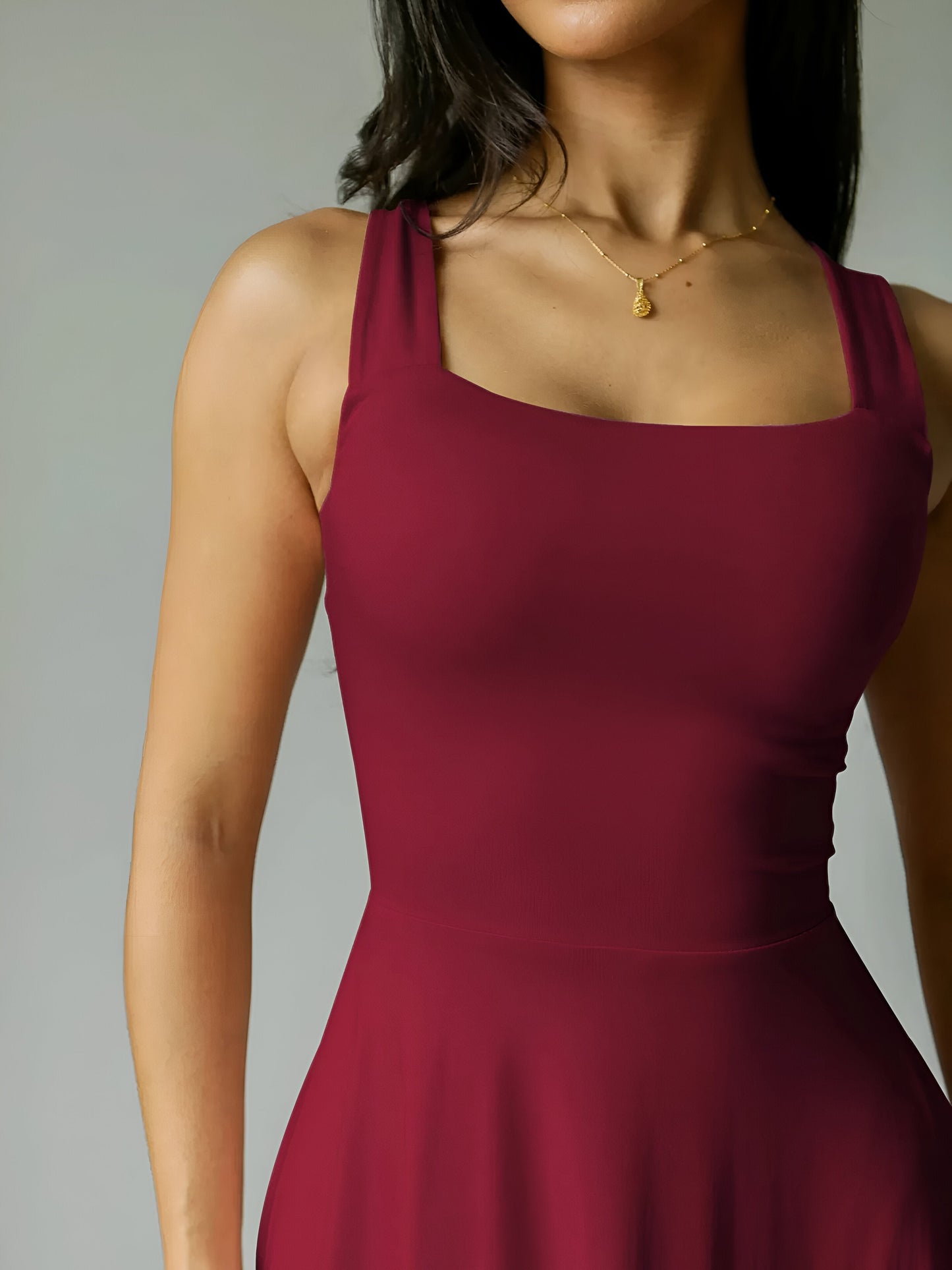 Jasmini | Square Neck Sleeveless A-Line Midi Dress